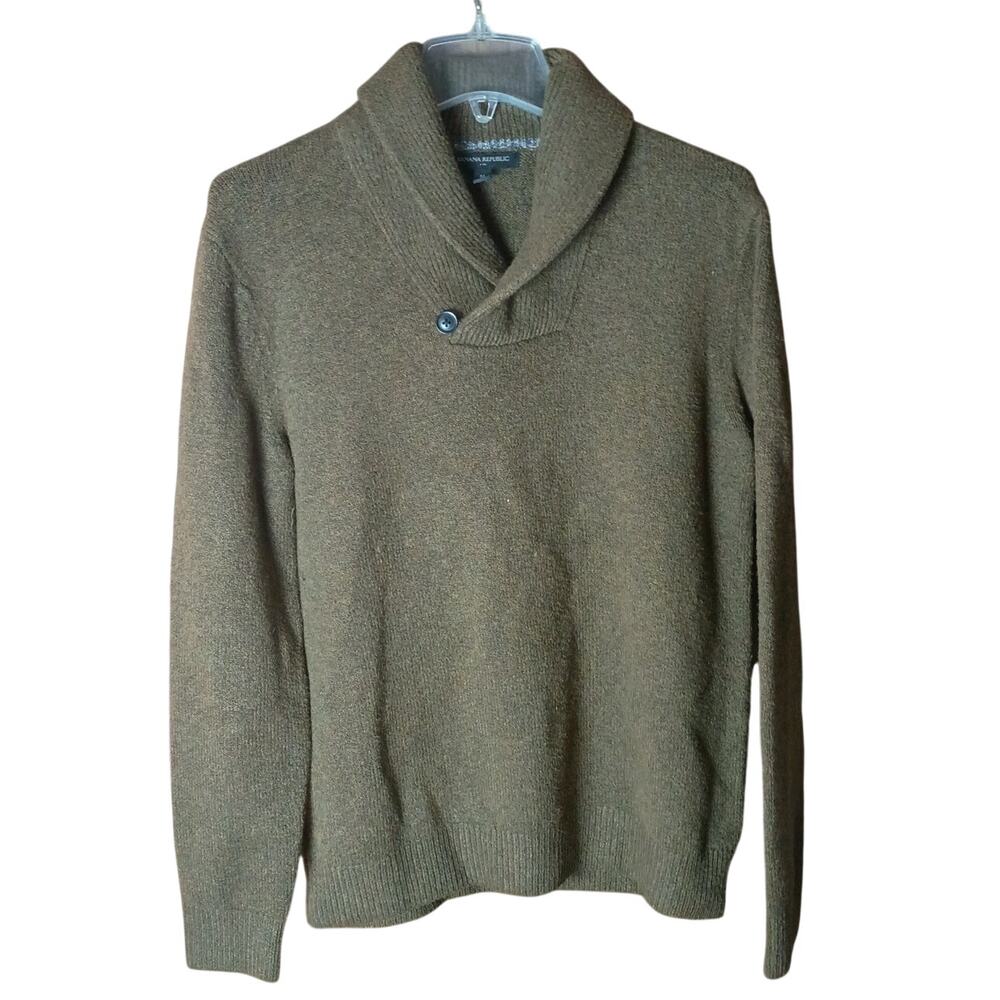 Banana Republic Women Moss Green Brown V-neck Knit Cotton Blend Pullover Sweater